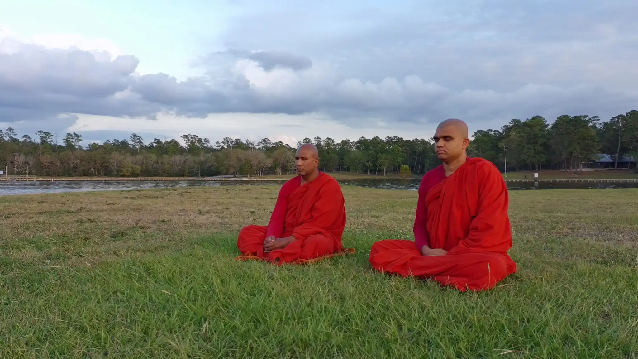 Buddhist monks meditating